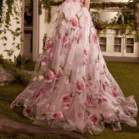 STRAPLESS ORGANZA BALL GOWN WITH FLORAL PRINT AL1035 - Picture 5 of 5
